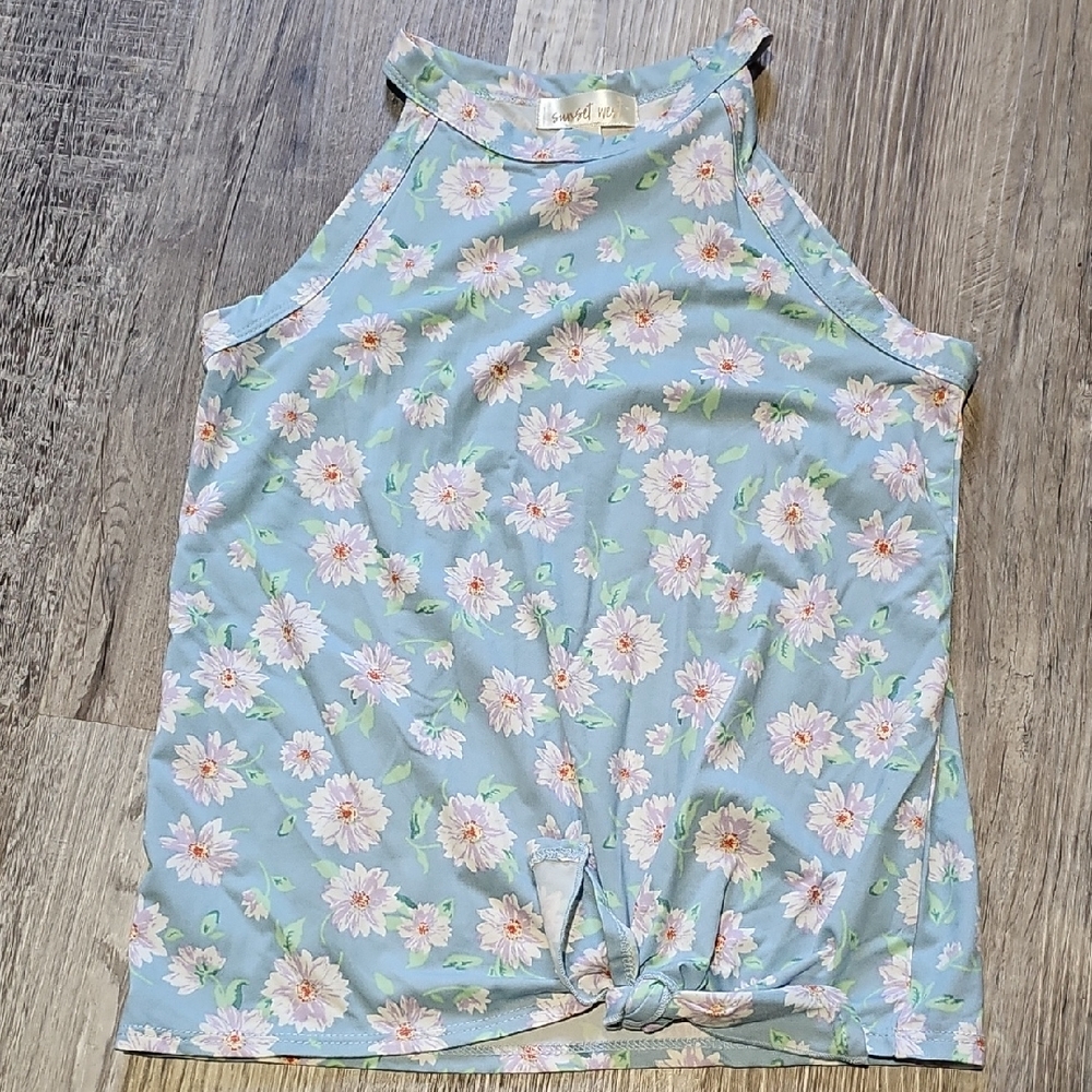 NWOT Sunset West Soft Light Blue Floral Crop Top